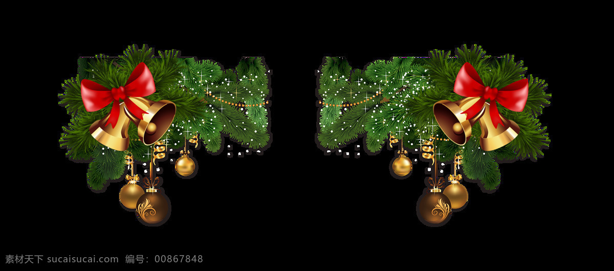 圣诞节 铃铛 装饰 彩球 蝴蝶结 圣诞 树枝