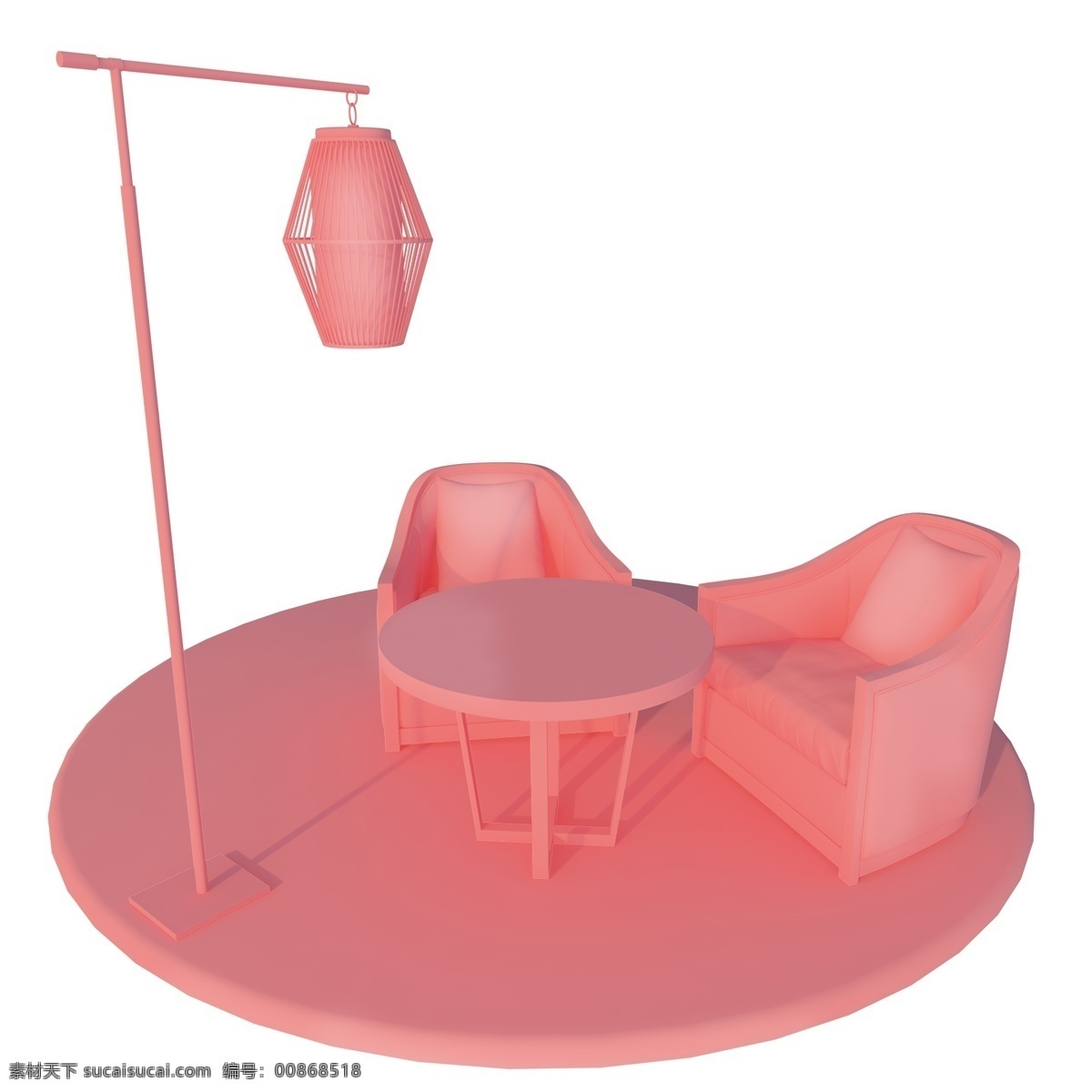 时尚日式插图 粉色 沙发 桌子 灯笼 舞台