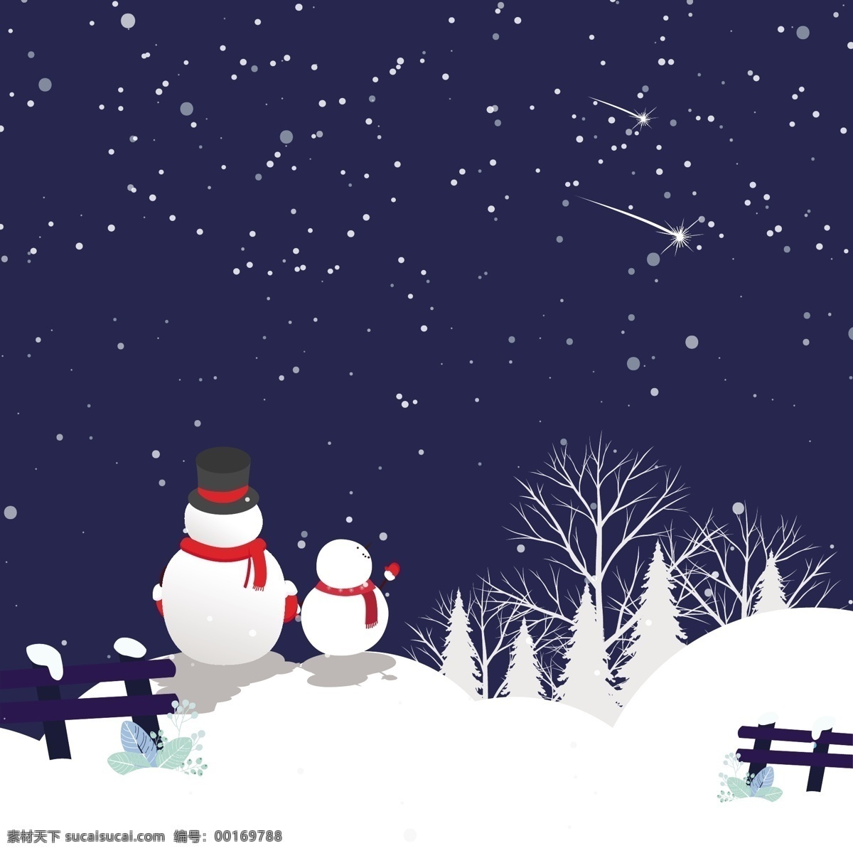 冬季 雪地 风景 背景 图 广告背景 背景素材 广告 雪人 雪花 蓝色天空 可爱 森林