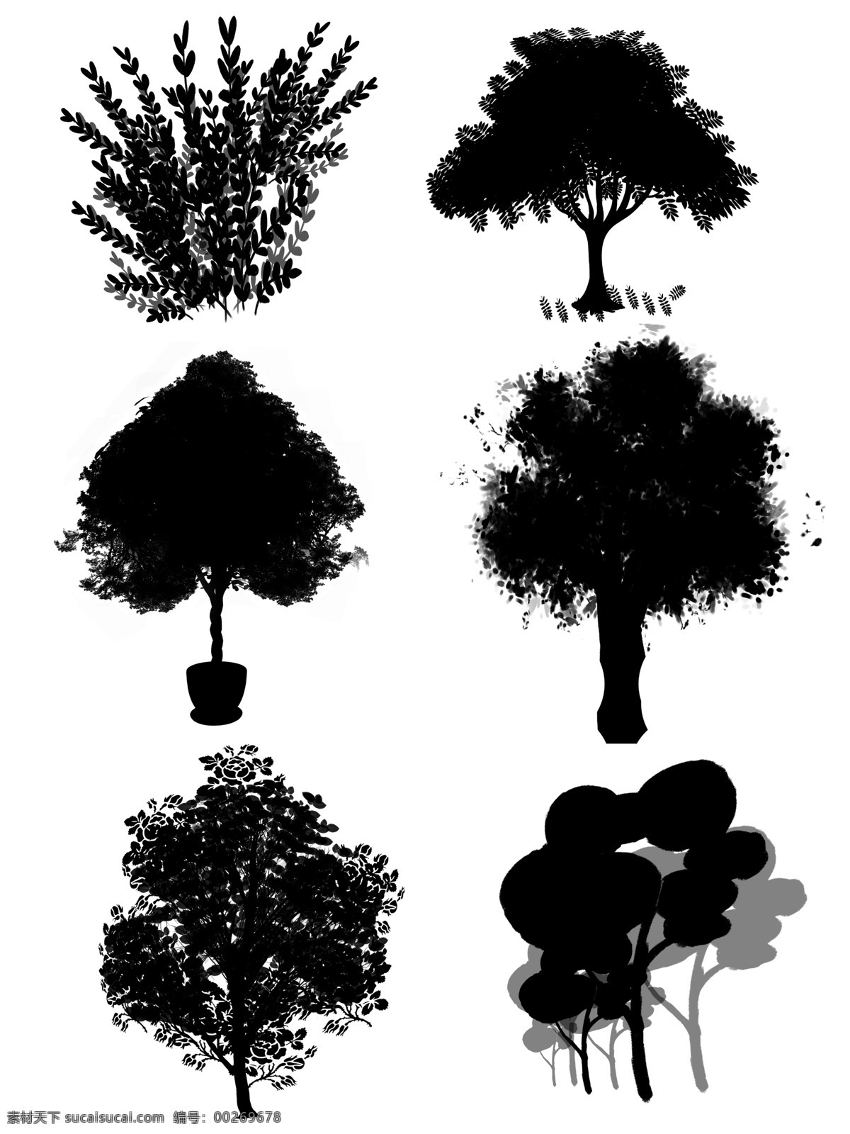 树木 剪影 元素 合集 花草 植物 配图