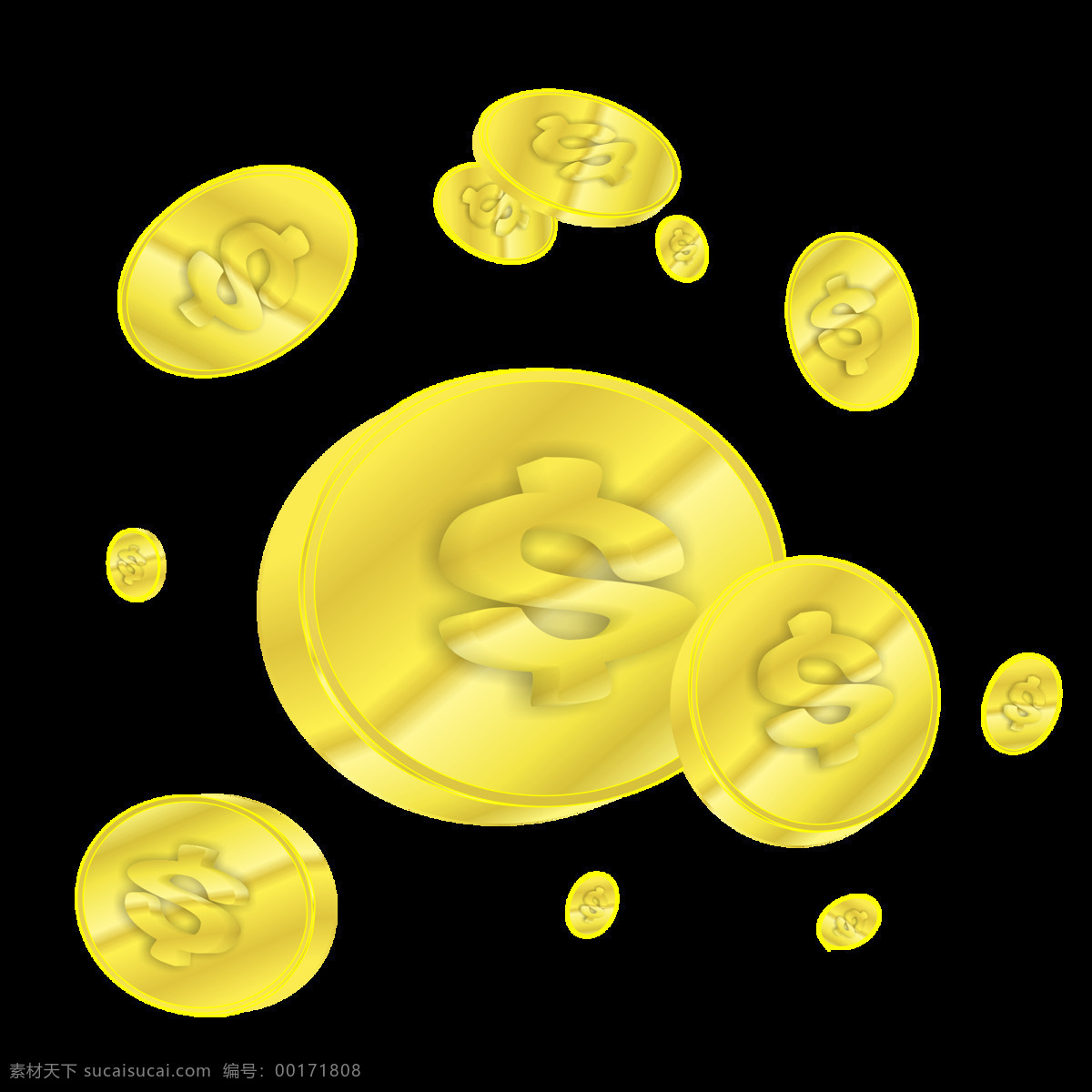 美元 符号 金币 立体 金色 漂浮 元素 原创 圆形 渐变 美元符号 漂浮元素 分图层 椭圆形
