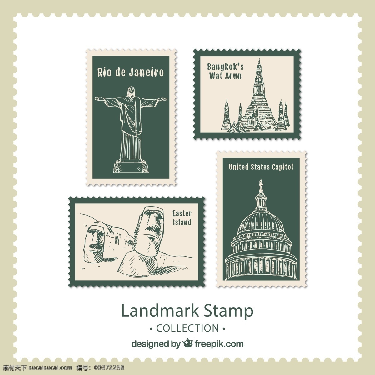 地标 建筑 邮票 矢量 巴西基督像 曼谷玉佛寺 美国 国会大厦 高清图片