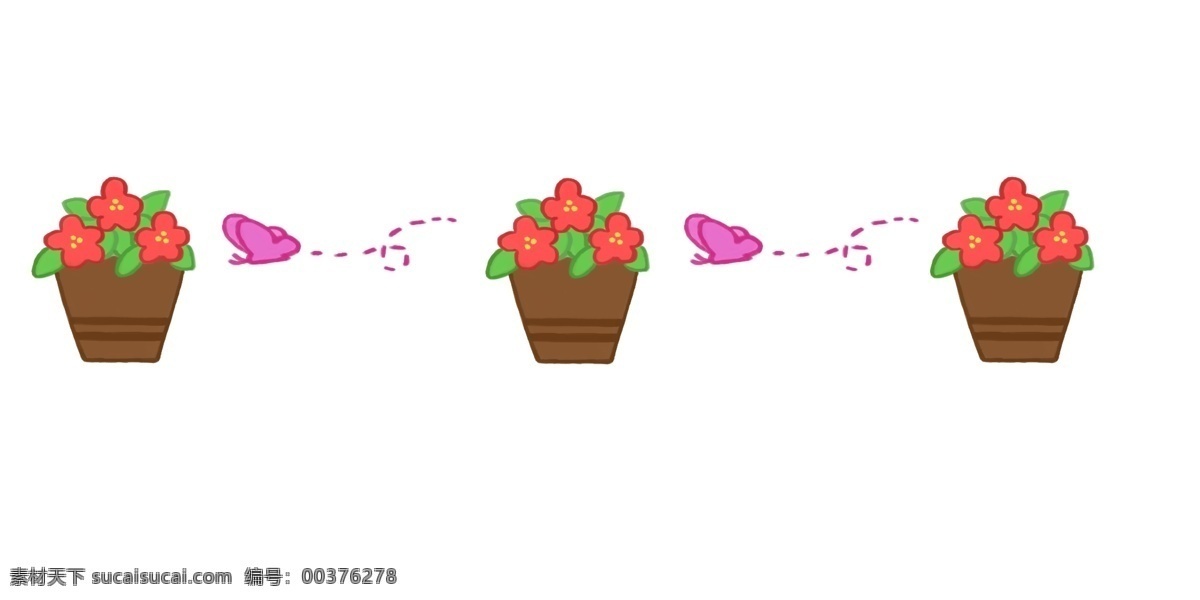 盆栽 分割线 卡通 插画 绿色的盆栽 卡通插画 分割线插画 简易分割线 盆栽分割线 红色的花朵