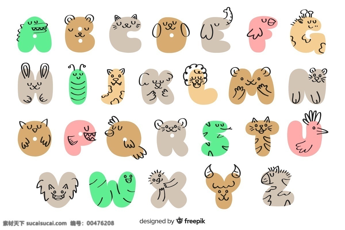 抽象 动物 字母 鳄鱼 大象 矢量 高清图片