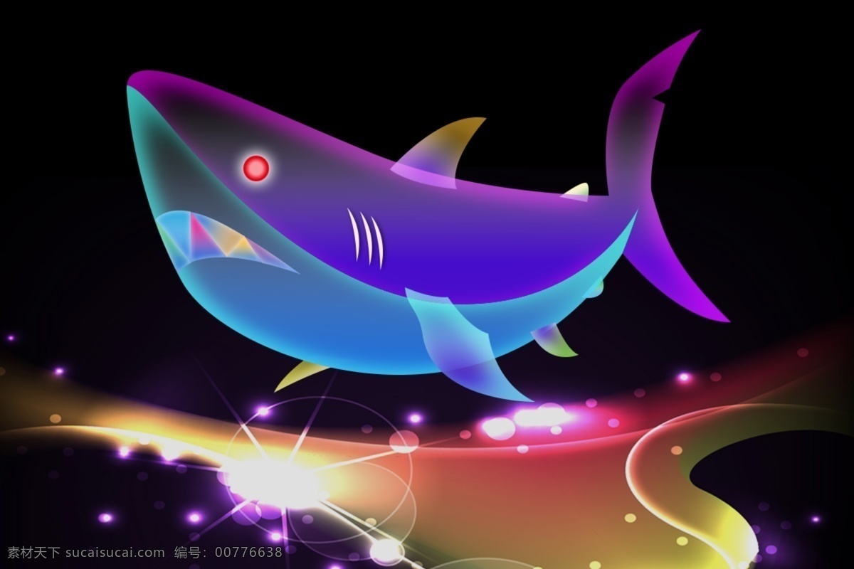 鯊 魚 渐变 简约 装饰 图案 水族 鯊魚 發光 炫彩 唯美 幻想之光 周末作業 魚類 夢幻
