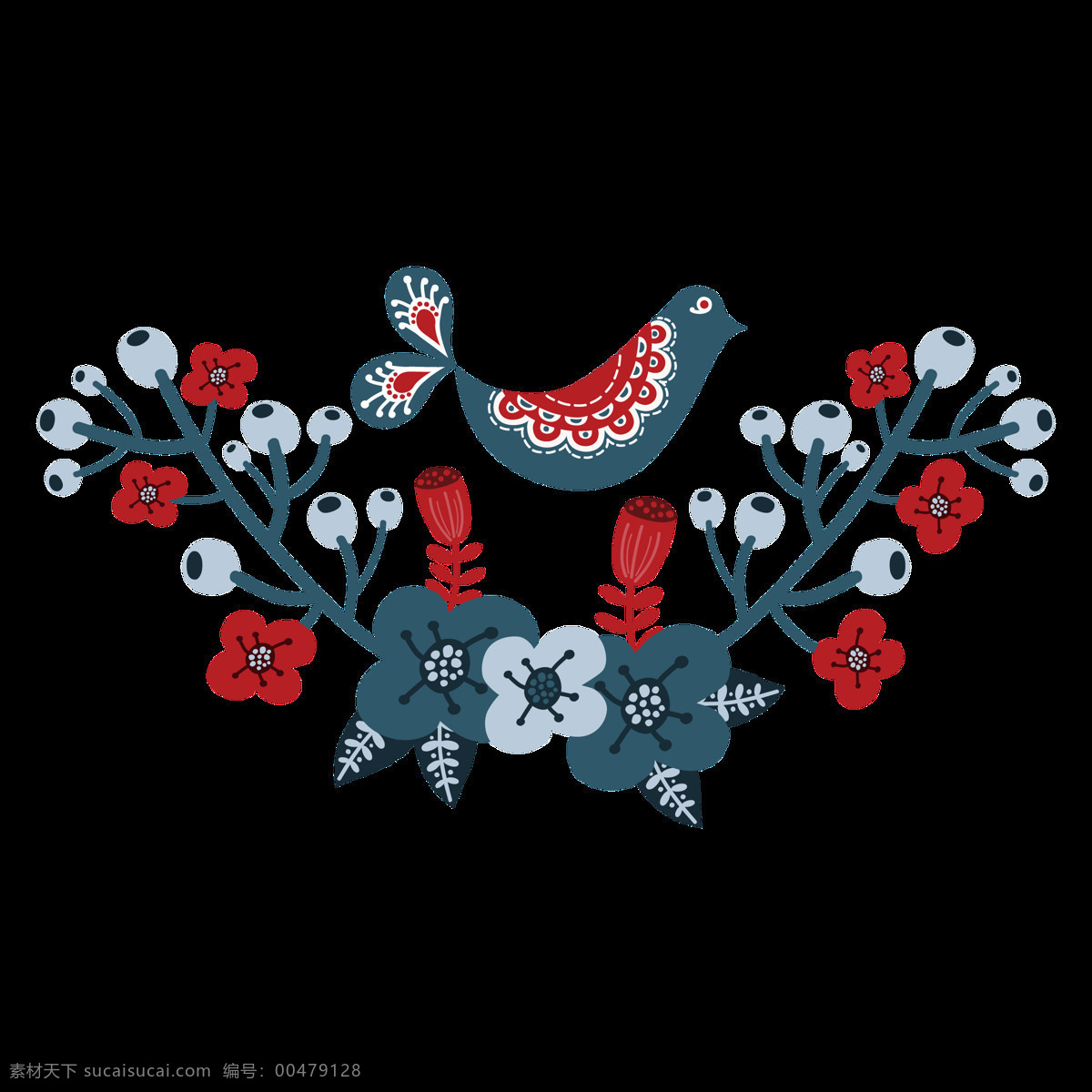 手绘 简约 动物 植物 透明 花朵 红花 红色 蓝色 免扣素材 透明素材 小鸟 装饰图片