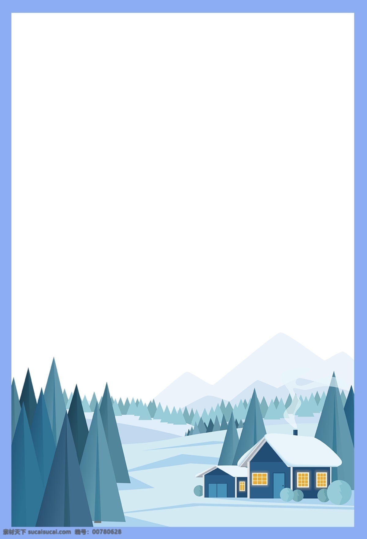 扁平化 冬季 边框 背景 树林 背景图 雪地 下雪 村庄 彩绘背景 psd背景 促销背景 背景展板图