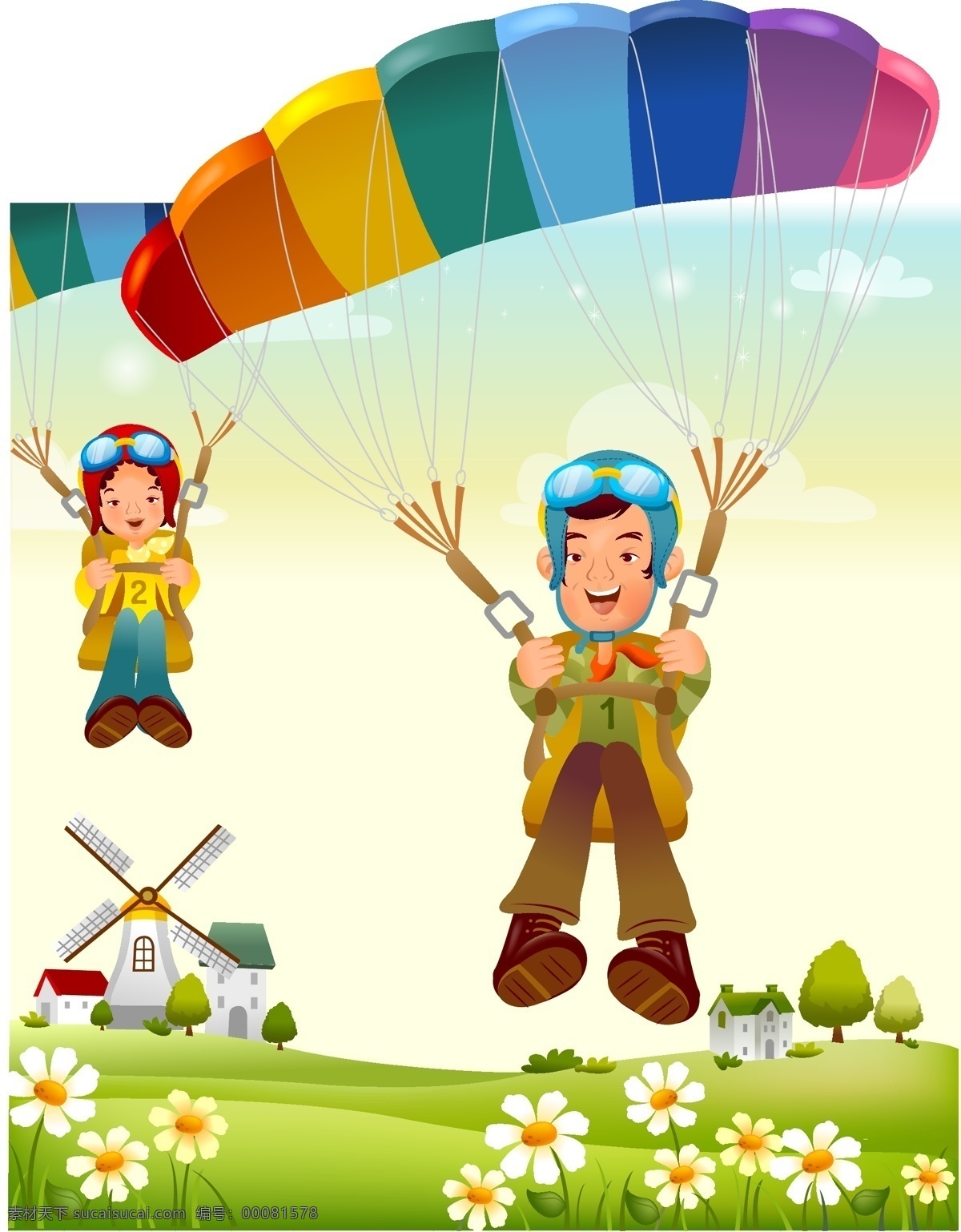 儿童 降落伞 卡通 插图 矢量 矢量图 矢量人物