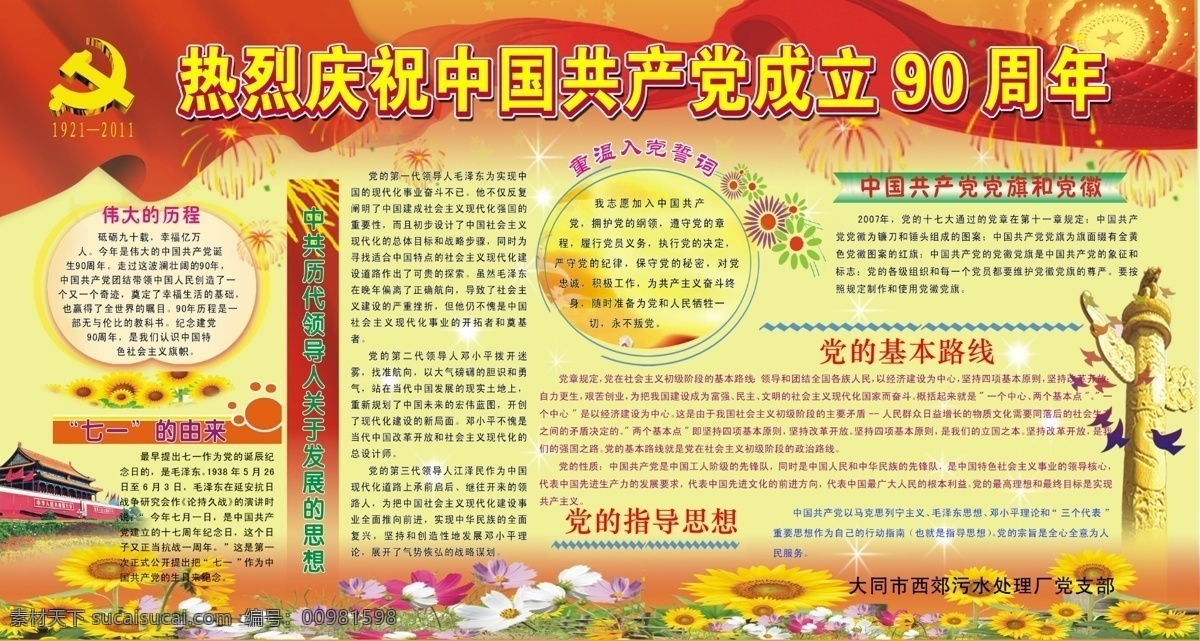 热烈 庆祝 中国共产党 成立 周年 党的基本路线 伟大的历程 七一的由来 党的指导思想 原创设计 原创展板