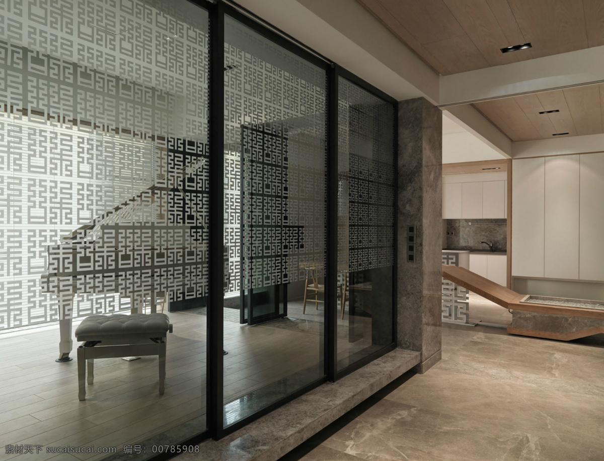 现代 简约 客厅 玻璃门 室内装修 效果图 客厅装修 瓷砖地板 木制茶几