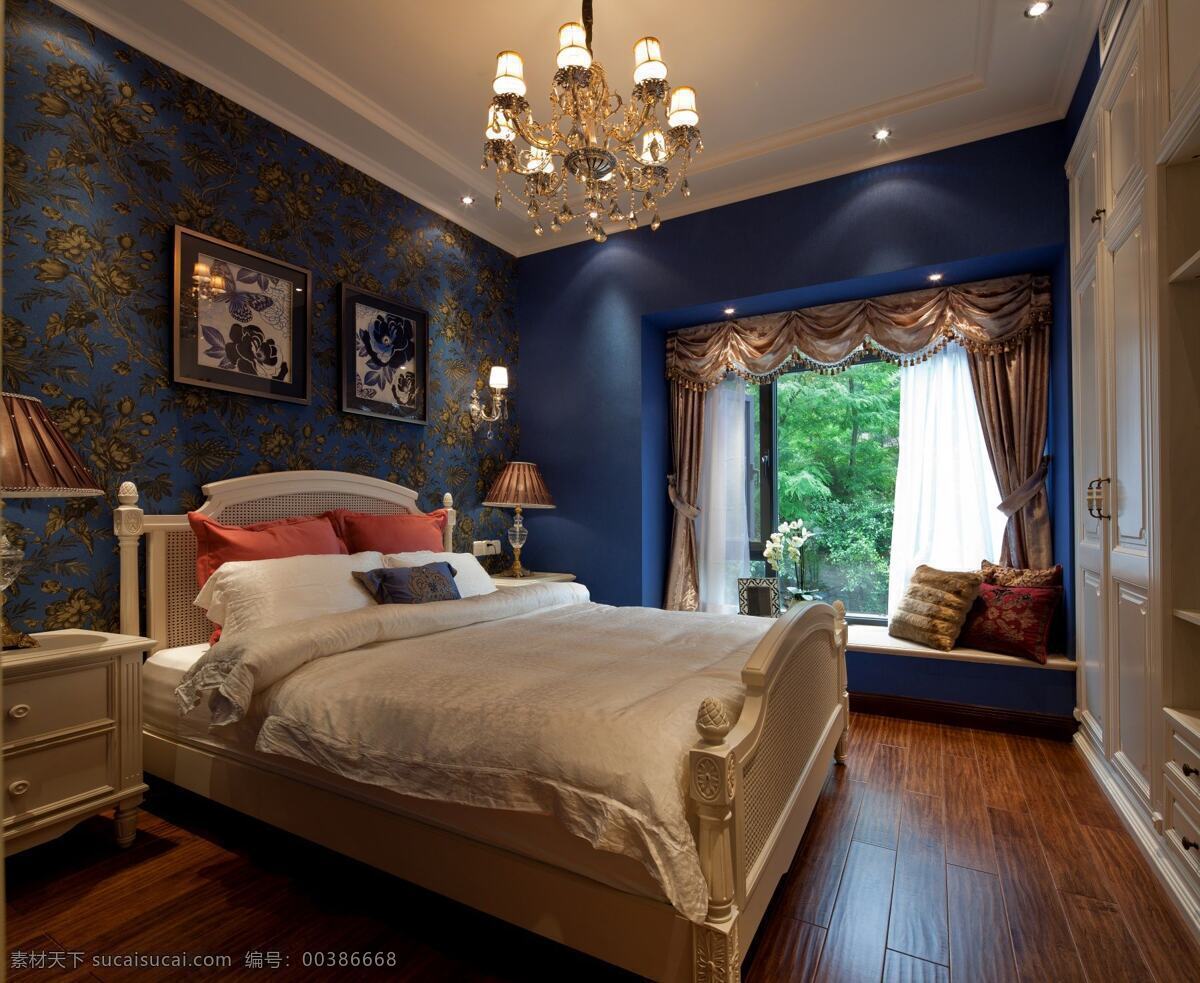 时尚 卧室 蓝色 背景 墙 设计图 家居 家居生活 室内设计 装修 室内 家具 装修设计 环境设计 背景墙
