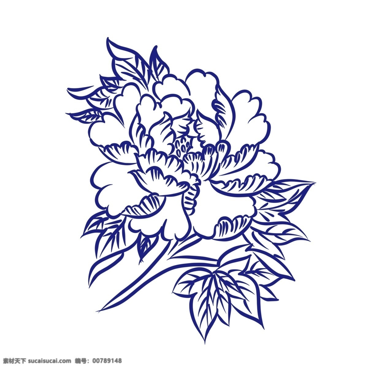 手绘 花纹 装饰 蓝色 牡丹 青花瓷 牡丹花纹 青花瓷花纹 植物花朵