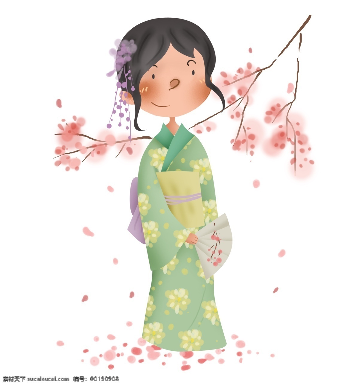 日本 樱树 下 和服 女孩 赏樱花 日本樱花 和风 日本少女 日本人 人本女孩 樱花 落樱 赏花 折扇