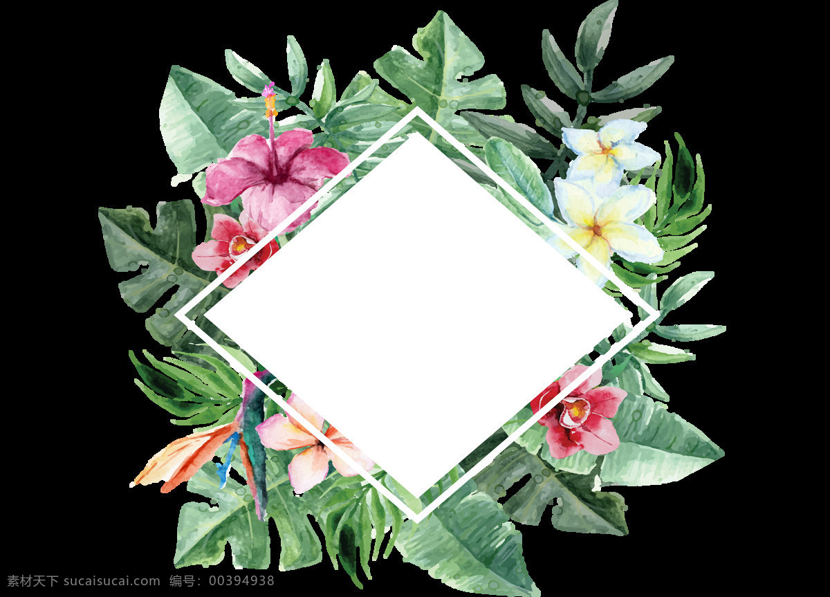 清新 绿色 叶子 花朵 边框 元素 透明元素 粉色 png元素 免抠元素