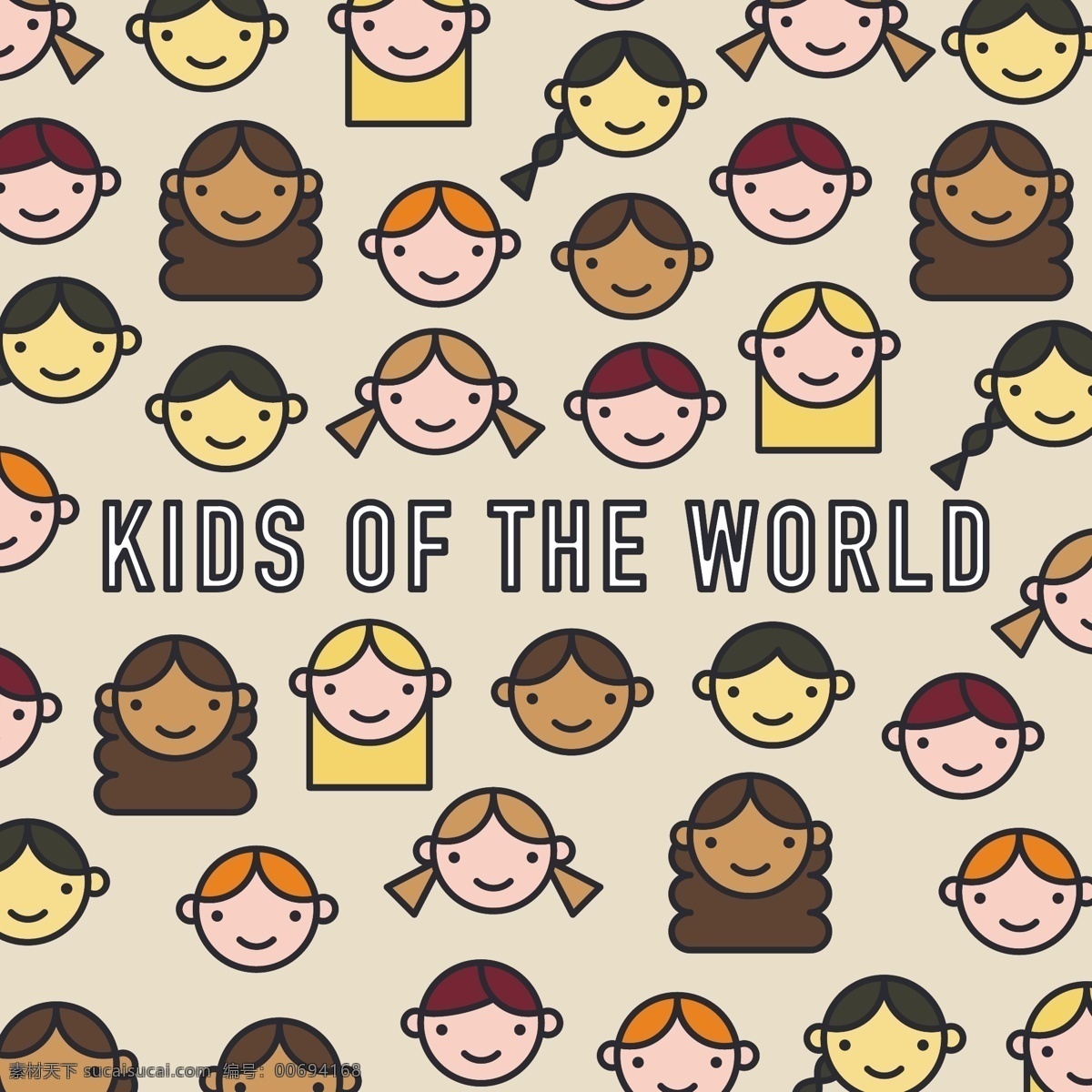 世界 儿童 矢量图 孩子 背景 文化 多元文化 重复 模式 脸 头 孩子的东西 孩子的模式