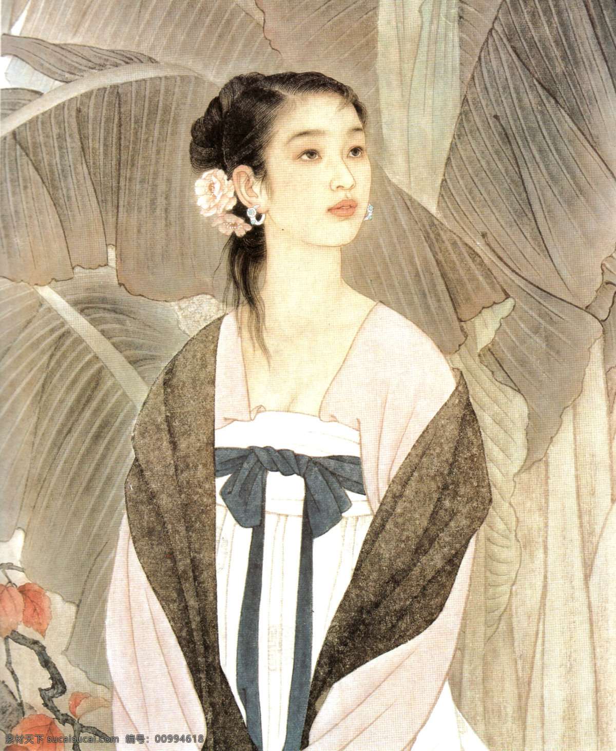 古代仕女图 美术 中国画 工笔画 女人 女子 仕女 丽人 蕉树 国画艺术 国画集83 绘画书法 文化艺术