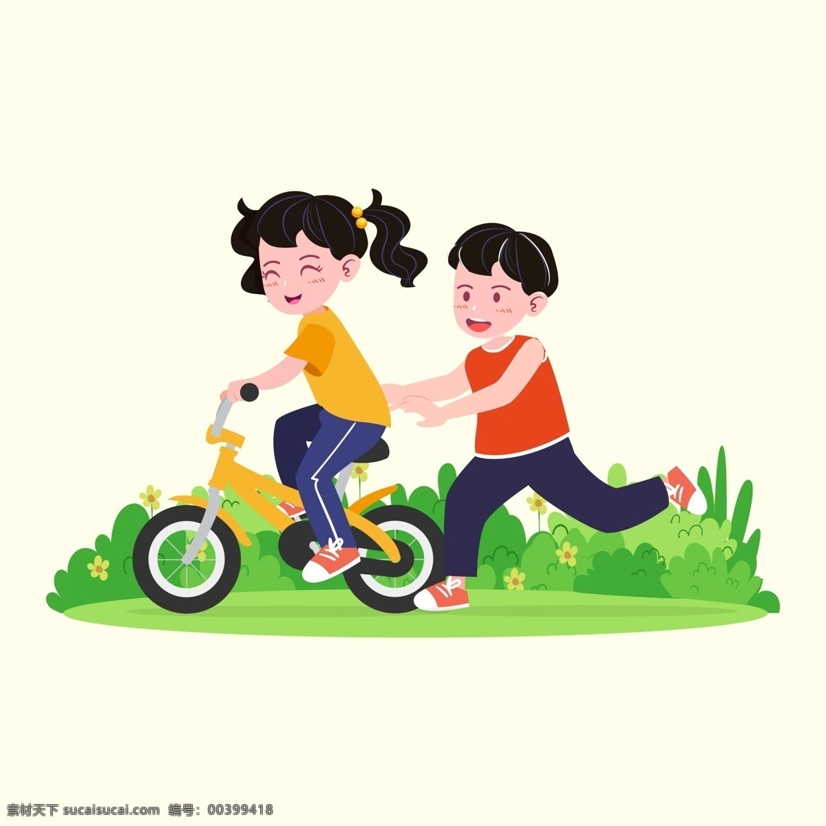 骑 单车 打闹 玩耍 儿童 人物 元素 骑单车
