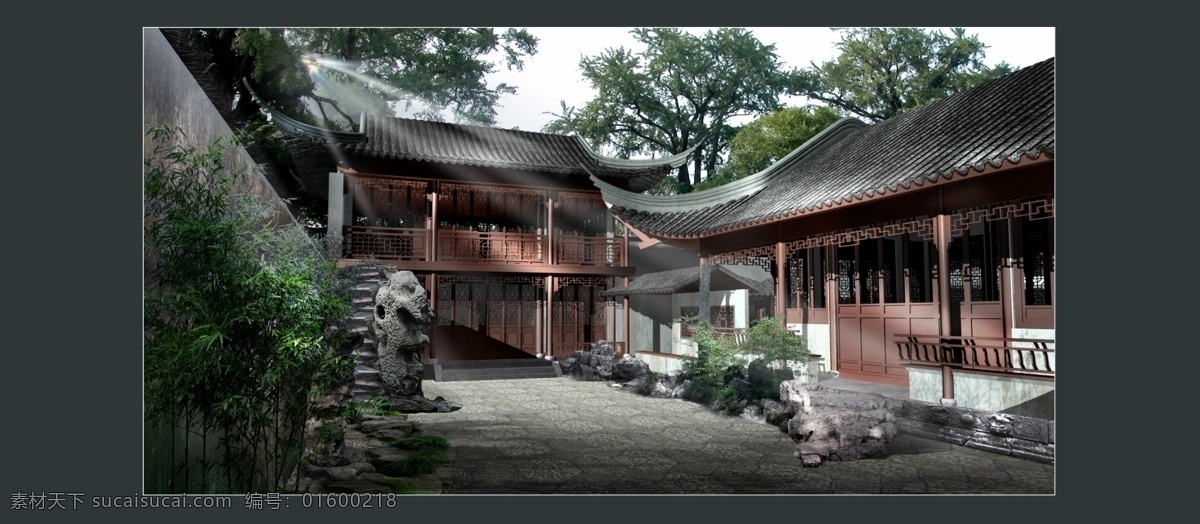 中式古典建筑 淡雅水墨 中式建筑 古典建筑 园林建筑 园林景观 黑色