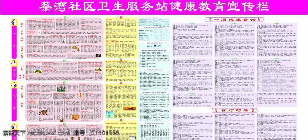 蔡 湾 社区 健康 宣传栏 食疗 食谱 卫生 写真 展板 服务站 矢量 其他展板设计