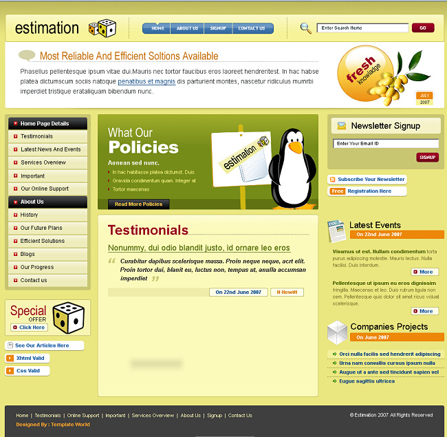 黄色 卡通 网站 网页模板 网站模板 网页设计 网页素材