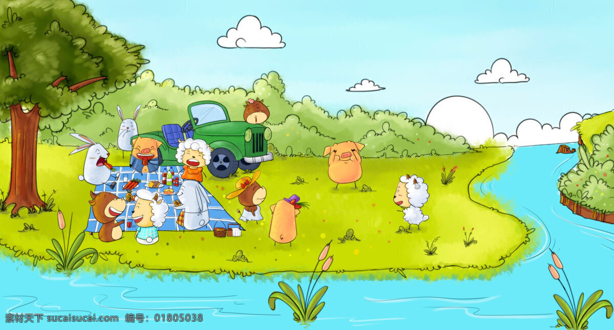 儿童画 插画 动漫动画 动物 儿童 风景漫画 卡通 设计素材 模板下载 野炊 插画集