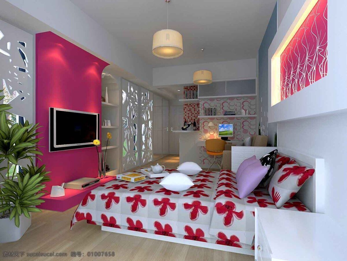 可爱 卧室 粉色 装修 家居装饰素材 室内设计