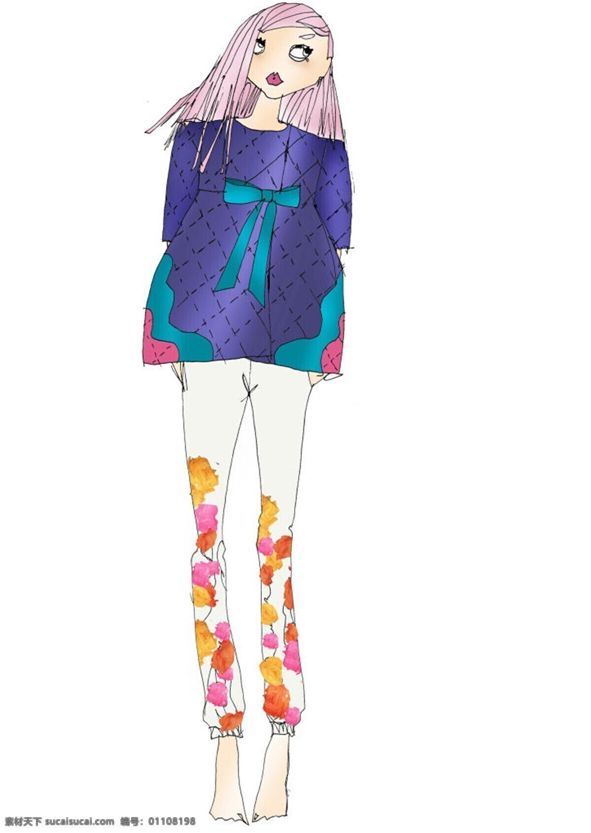 服装设计 服装效果图 女装 上衣 美丽 深 紫色 效果图 紫色长袖