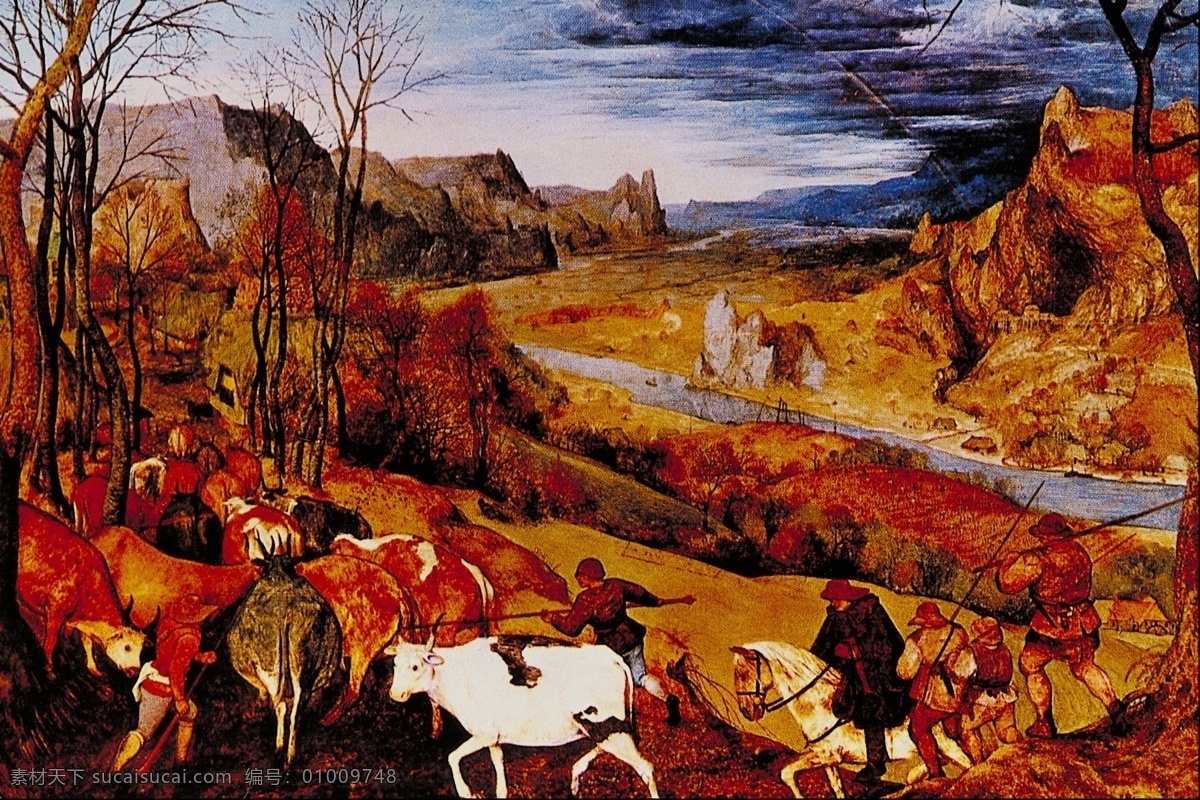 风景 油画 非 高清 风景油画 河流 绘画书法 文化艺术 山野 牧牛 骑马人 家居装饰素材