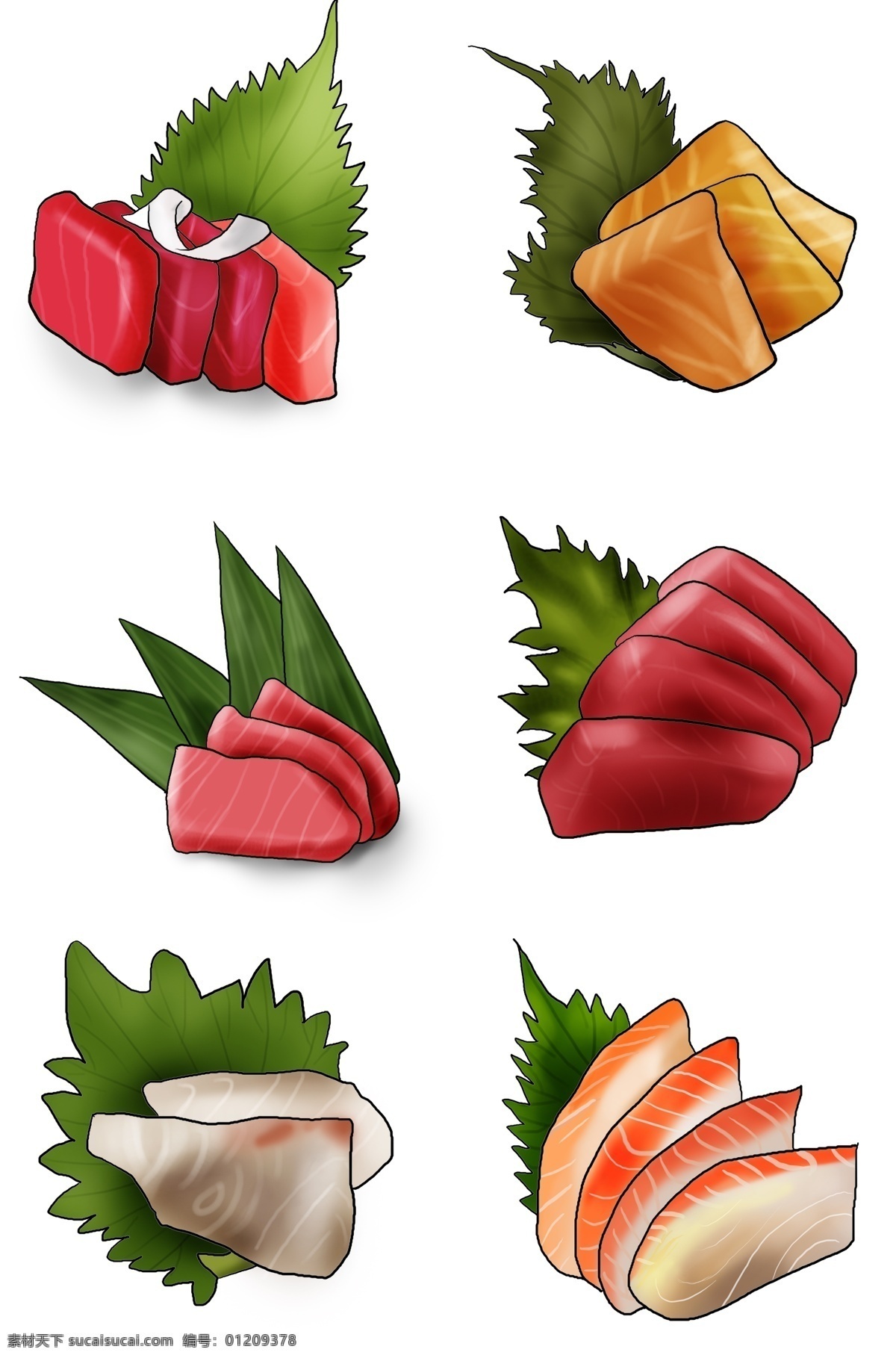 日本料理 寿司 刺身 式 手绘 插画 美食 日本 鱼肉 三文鱼 生鱼片 插图 料理 食物 美味 海鲜