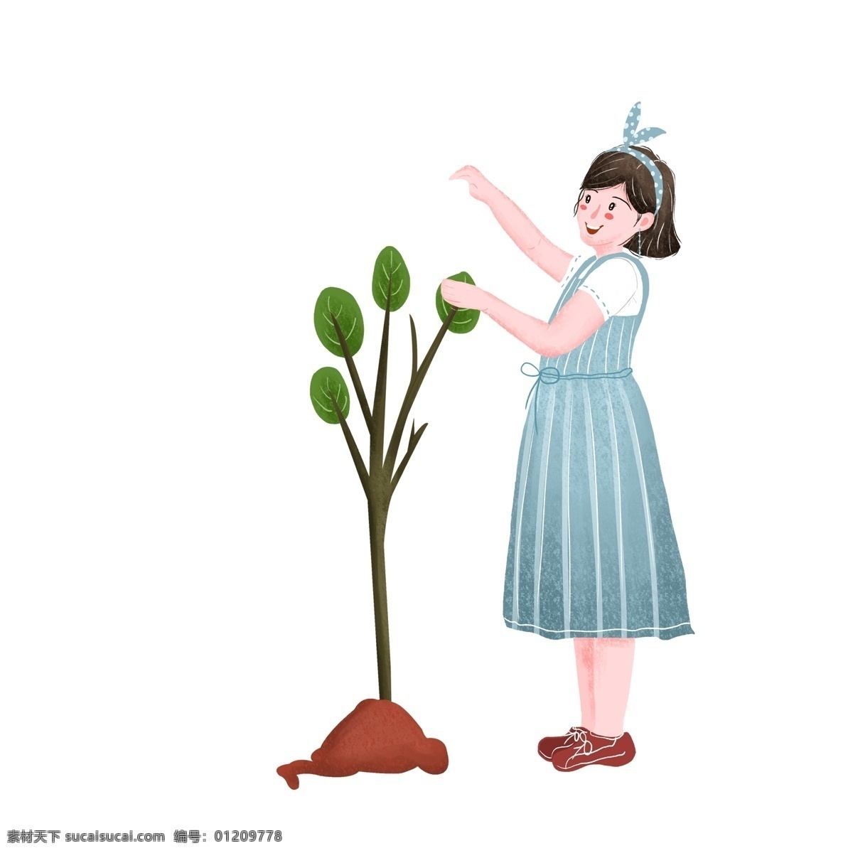 卡通 清新 小 树苗 女孩 插画 手绘 小树苗 植树节