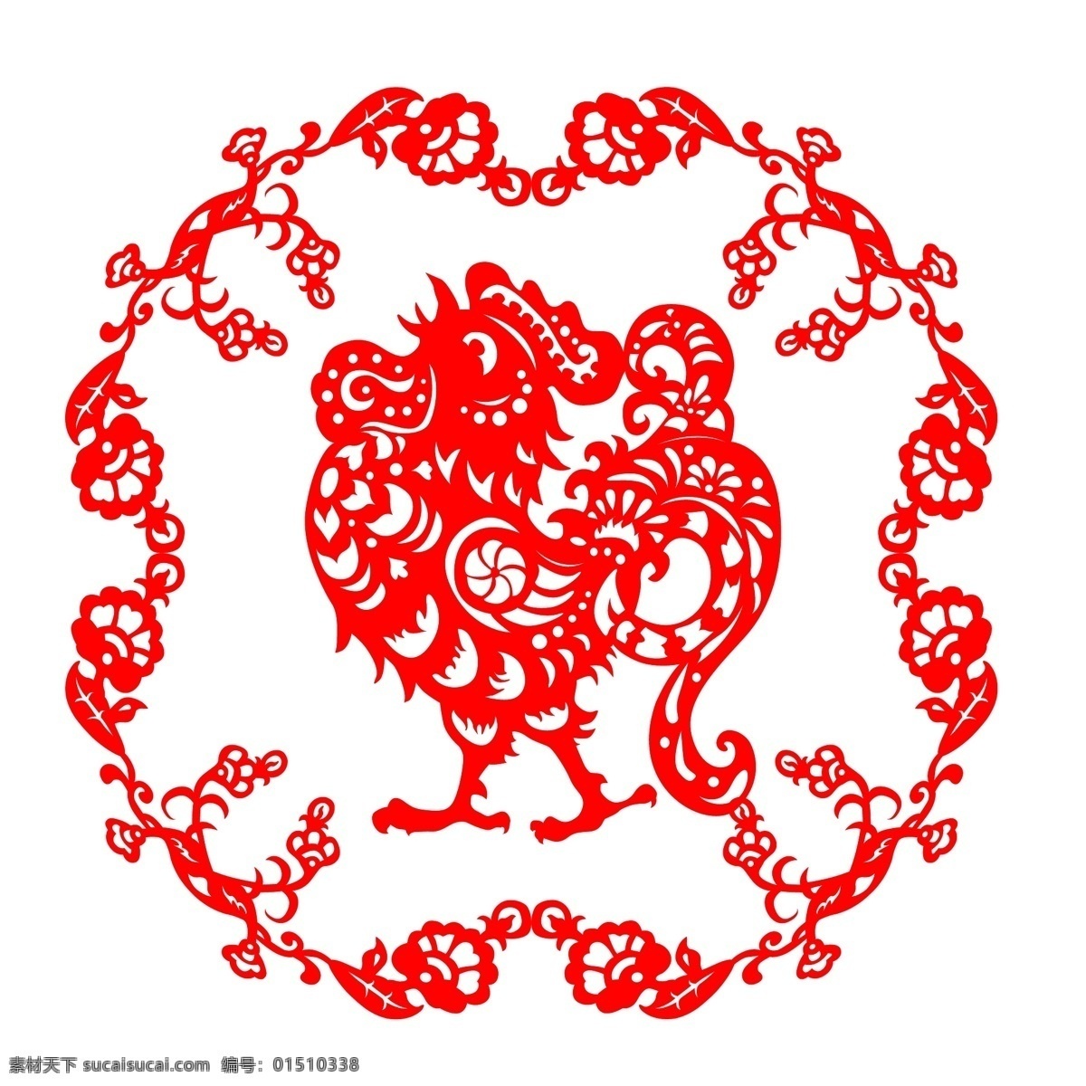 鸡年 中国 风 民族 生肖 剪纸 矢量图 花边 精美红色 12生肖 民族特色 中国元素 文化