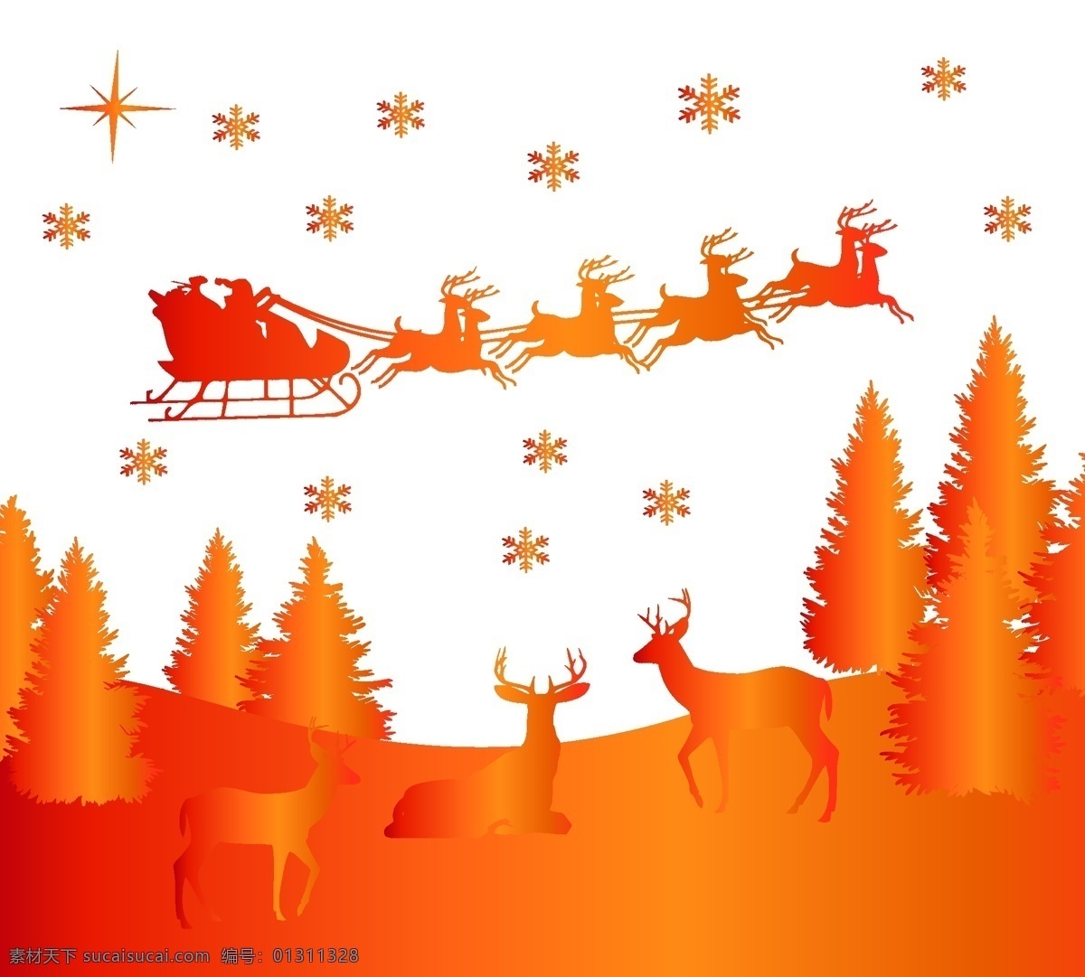 圣诞系列 圣诞 麋鹿 圣诞树 雪花 金红色 镭射效果 动漫动画 风景漫画