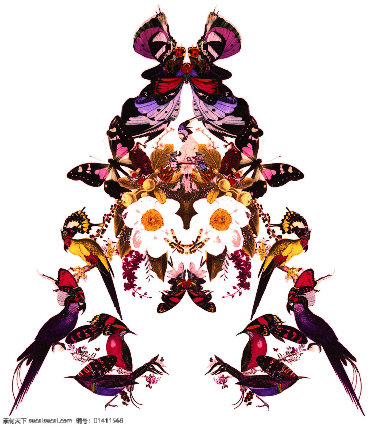 时尚印花 花鸟对称图案 花卉 花朵 鸟 印花 壁纸 地毯 背景图案 装饰图案 花卉花纹 生物世界 鸟类