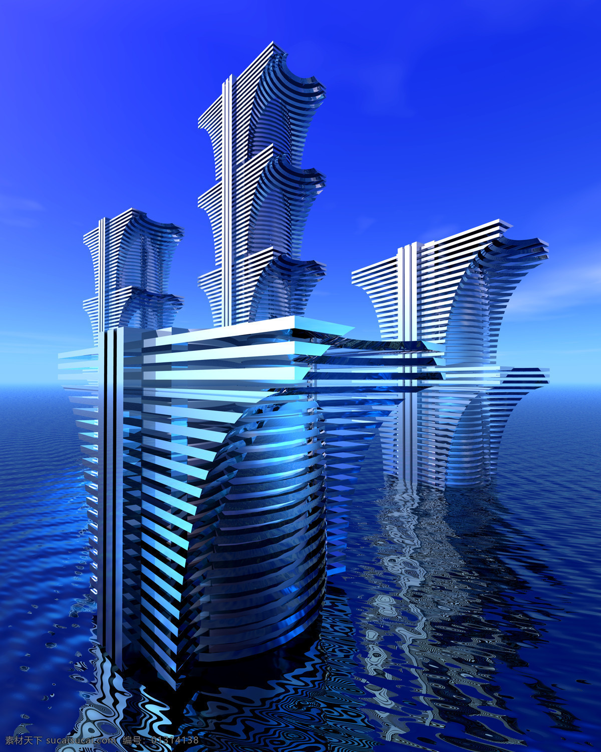 城市 城市高楼 大厦 倒影 高楼 环境设计 建筑 建筑设计 城市景 景色 写字楼 效果图 蓝色 水纹 家居装饰素材