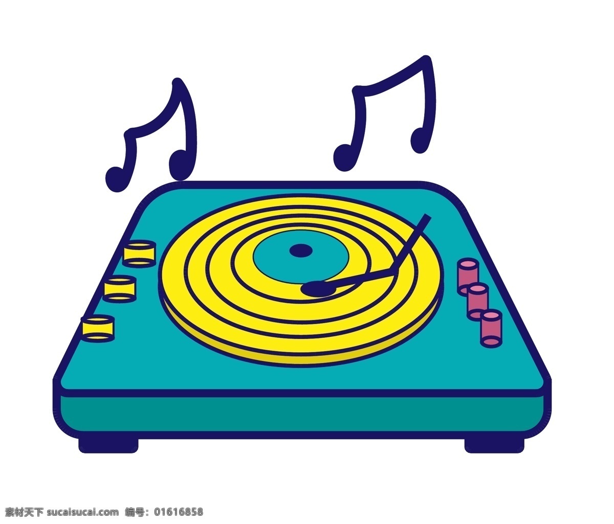 音乐 符号 留声机 插画 蓝色的留声机 卡通插画 音乐插画 音乐符号 符号插画 跳动的符号 黄色的磁盘
