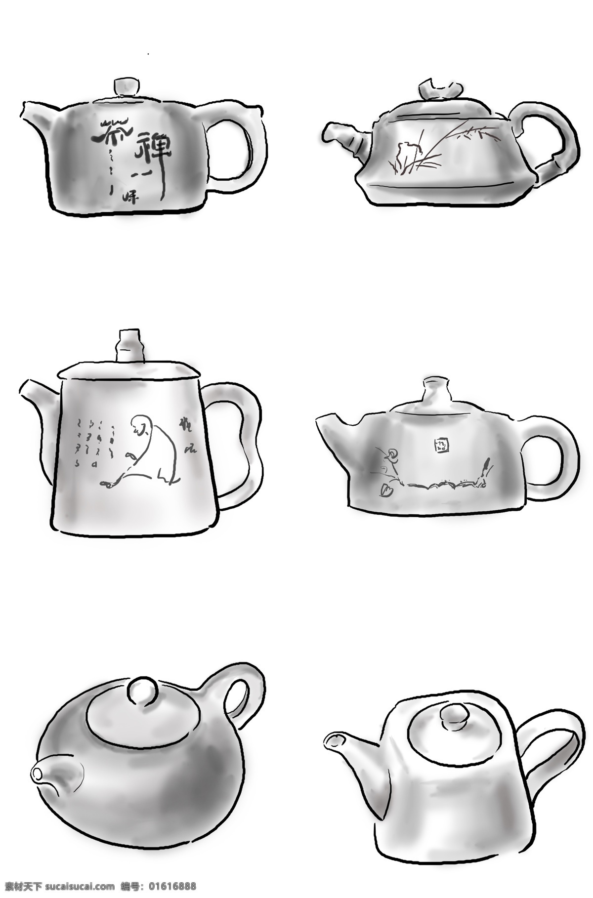 中国 水墨 手绘 古风 茶壶 茶具 杯子 节日 墨迹 中国风 国画 中秋节 淡墨 茶叶 传统