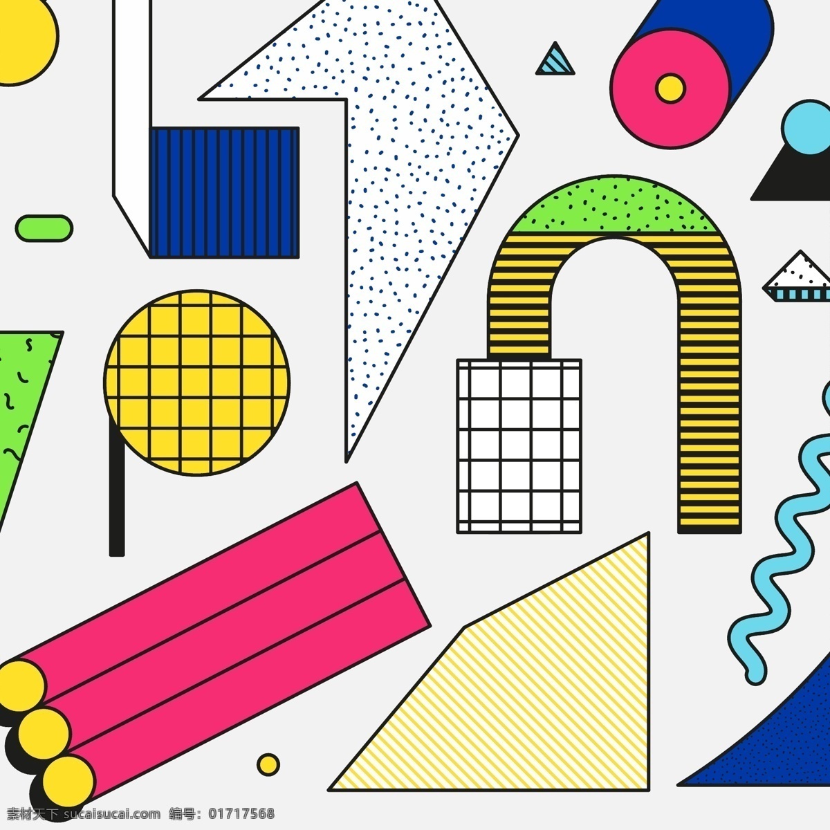 彩色 几何 孟菲斯 插图 背景 元素 无缝 抽象