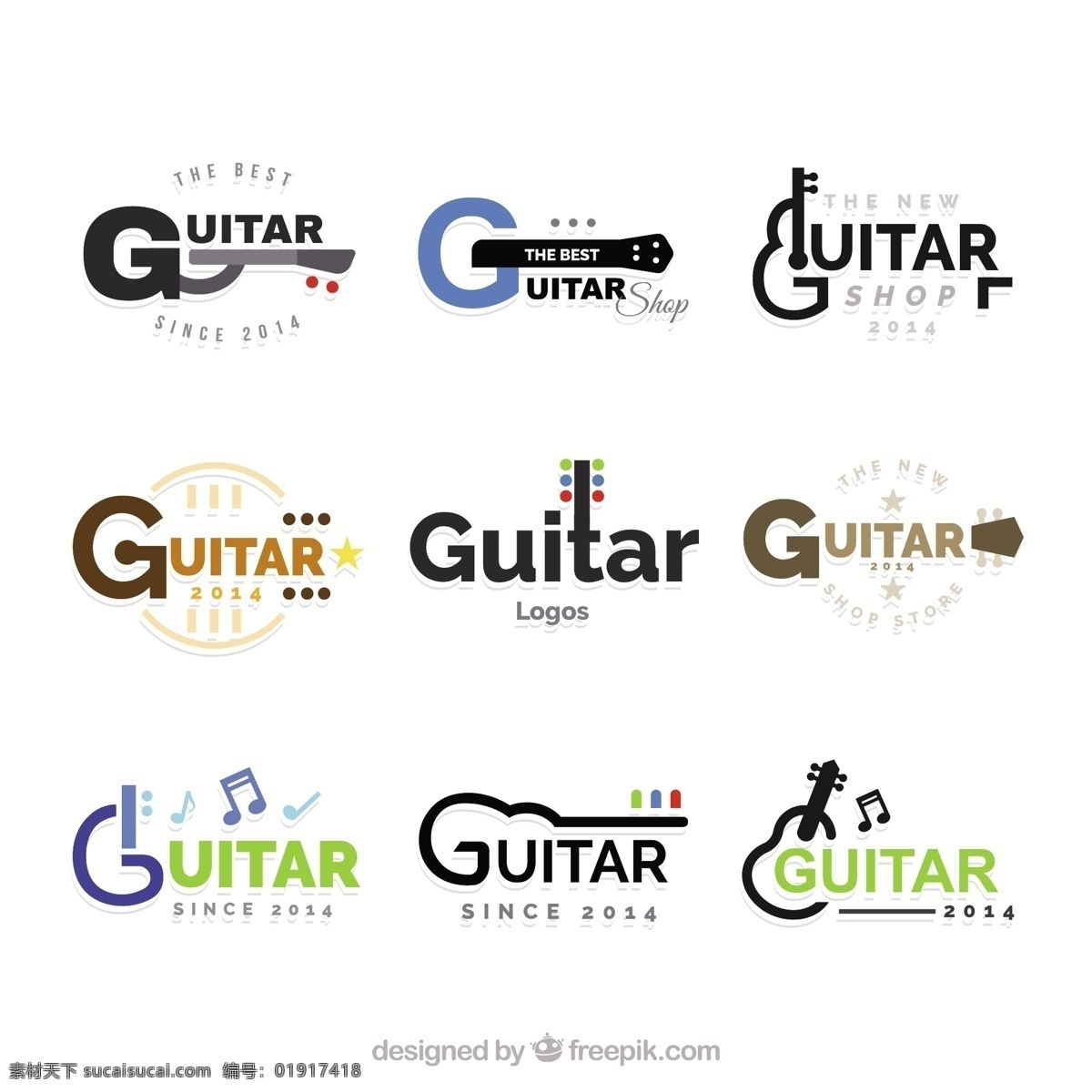 各种 风格 颜色 吉他 标志 logo 各种风格 标志logo
