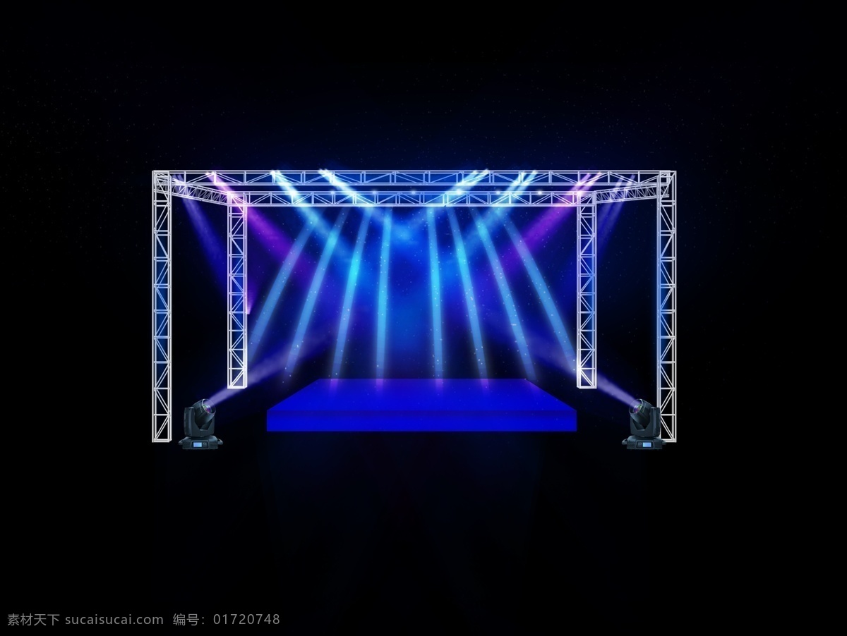 灯光舞台 蓝色灯光 舞台 常规舞台 蓝色 灯光架 ps效果图