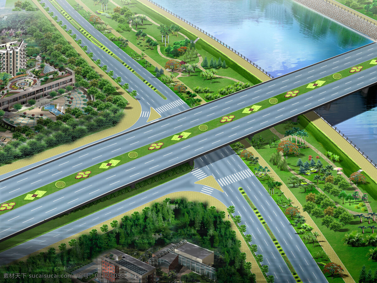 高速公路 绿化 效果 鸟瞰 鸟瞰图 建筑规划设计 景观设计 园艺设计 园林景观 环境家居