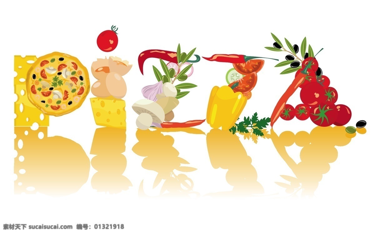 pizza 餐饮美食 卡通 可爱 辣椒 蘑菇 奶酪 生活百科 食物 字母与食物 字母 芝士 蔬菜 西红柿 彩椒 矢量素材 矢量 矢量图 艺术字