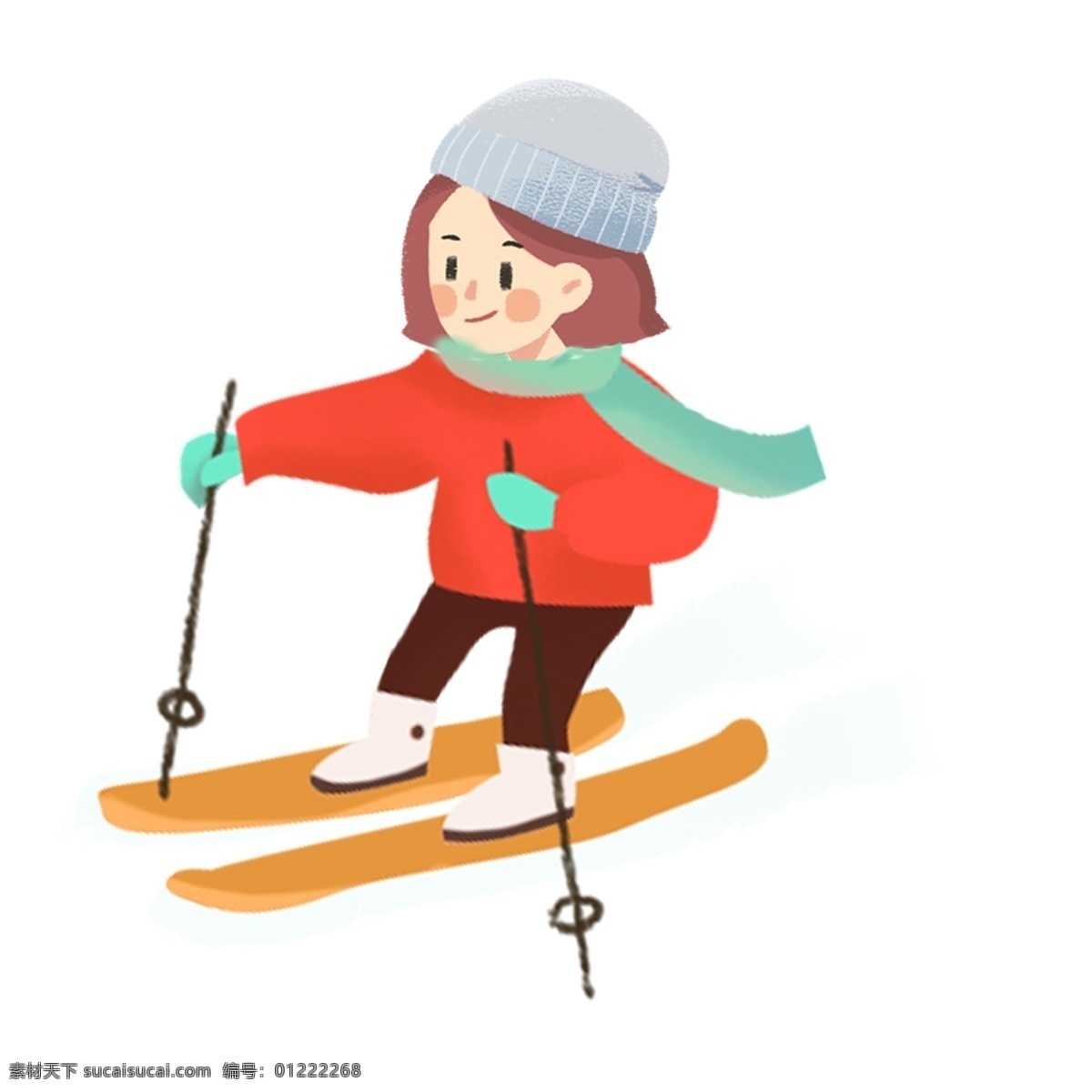手绘 可爱 女孩 滑雪 免 抠 元素 卡通 装饰 时尚 免扣素材 透明素材