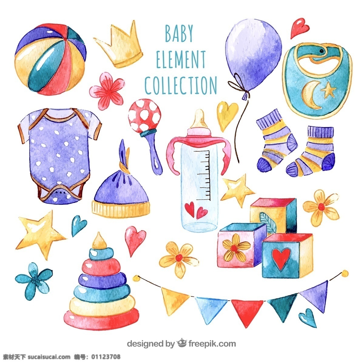 彩绘婴儿用品 彩绘 婴儿 用品 球 王冠 气球 围嘴 婴儿爬服 摇铃 生活用品 生活百科