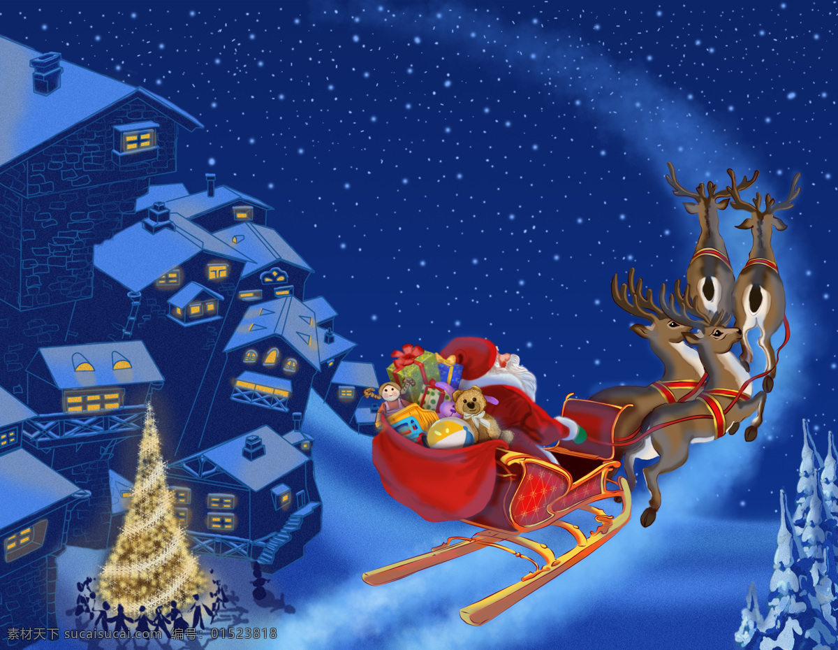卡通 圣诞 背景 夜晚 雪橇 麋鹿 雪花 圣诞节海报 圣诞背景 圣诞节背景 新年背景 底纹背景 圣诞节 节日素材 节日庆典 生活百科