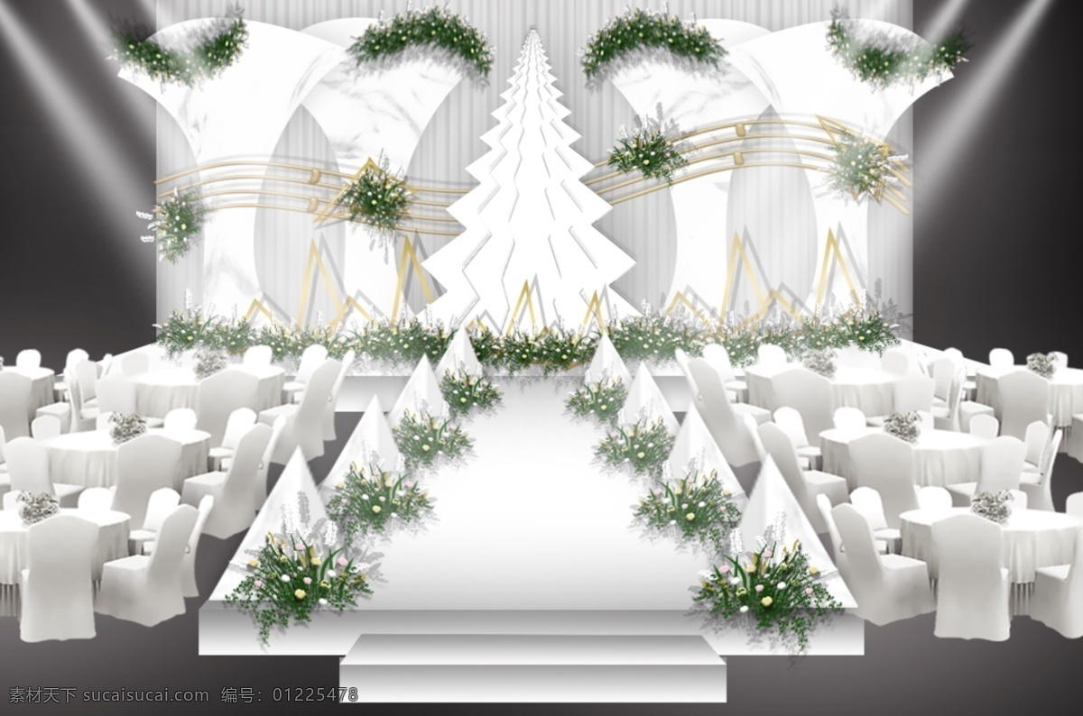 白色 大理石 简约 婚礼 舞台 效果图 花艺素材 婚礼舞台 简约婚礼 三角路引 白色造型