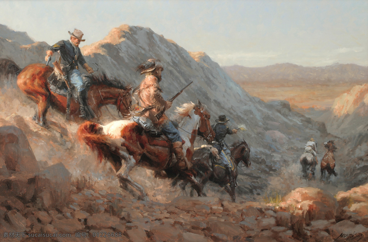 骑马 打仗 人 油画 骑马打仗的人 山 人物 绘画 艺术 书画文字 文化艺术