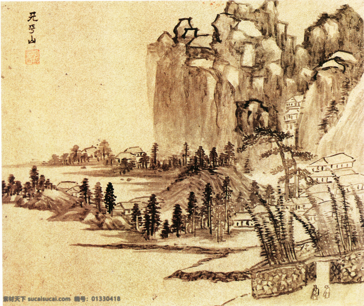 山水 名画 书画 吴中 十景 图 二 古画 山水画 书画真迹 中国水墨画 吴中十景图 名家李流芳 文化艺术