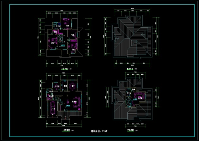 别墅 平面 cad 图纸 建筑 cad图纸 工程图 建筑环境设计 建筑施工图 建筑设计 建筑图纸 源文件 dwg 黑色