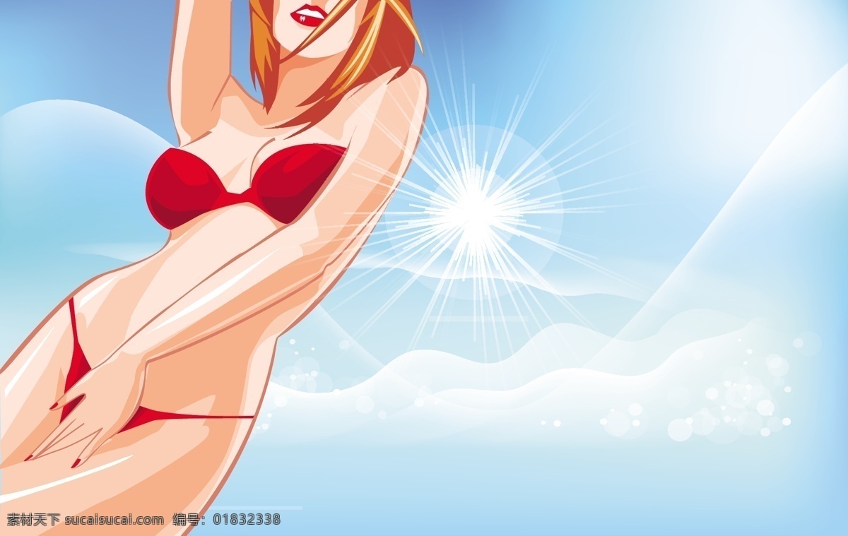 海边 休闲 女孩 矢量 比基尼 救生圈 美女 矢量图