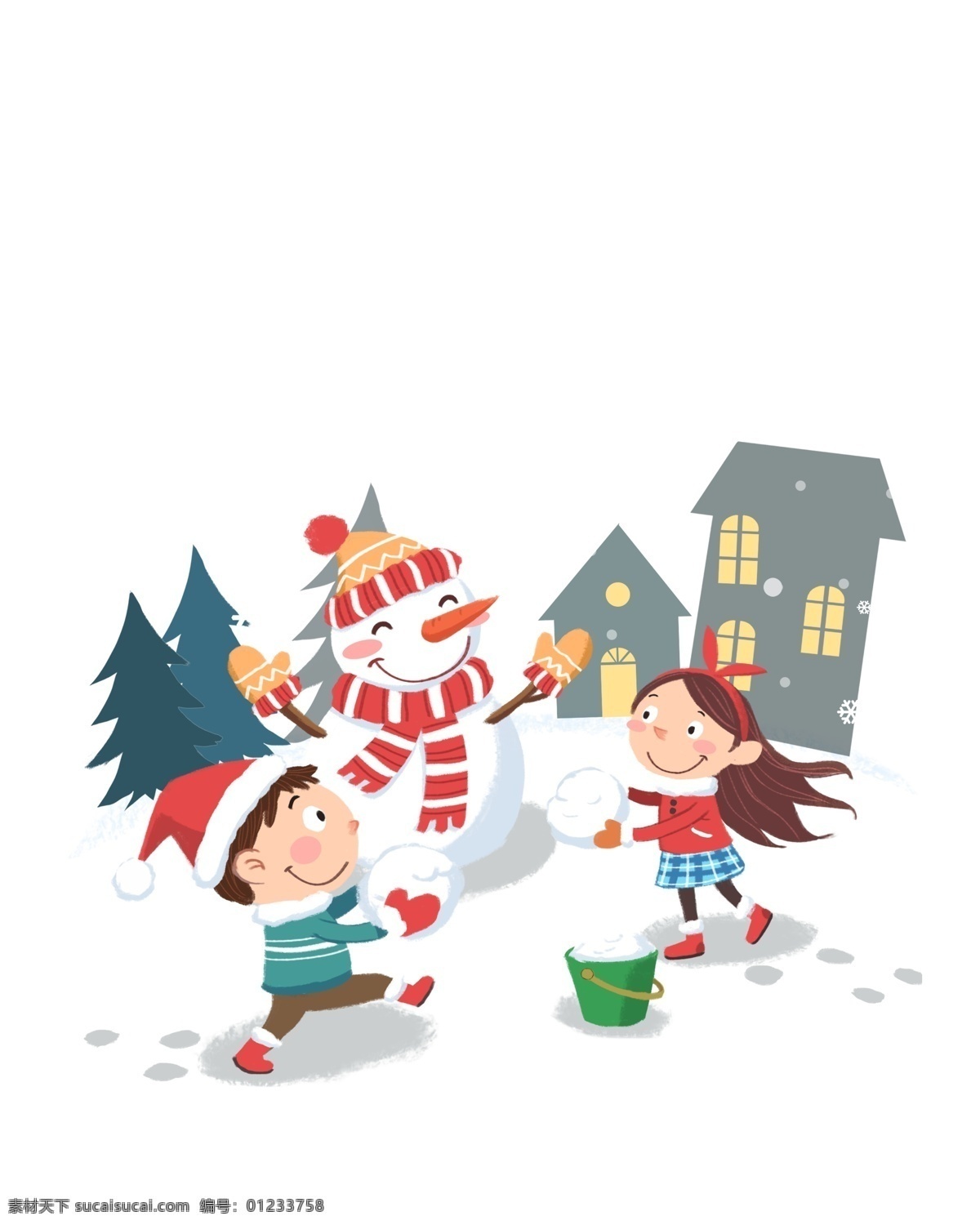 冬日 圣诞节 卡通 手绘 雪人 戴 圣诞 帽 人物 背景 冬天 打雪仗 玩 圣诞帽 圣诞夜 雪 插画 卡通手绘 戴圣诞帽小孩 雪夜 雪花